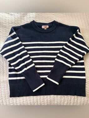 Philosophy Navy and White Striped Crewneck Sweater